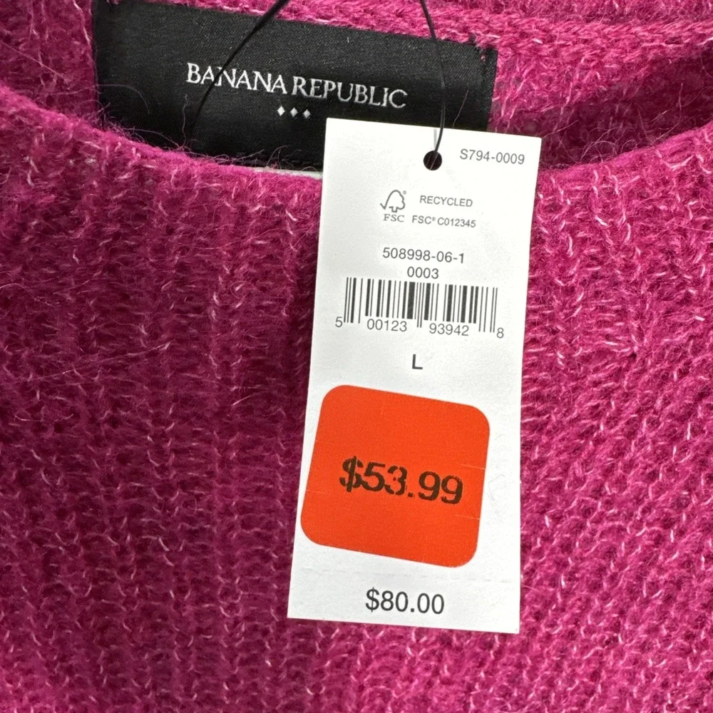 New‎ BANANA REPUBLIC magenta bright pink wool blend  sweater Large -NWT!